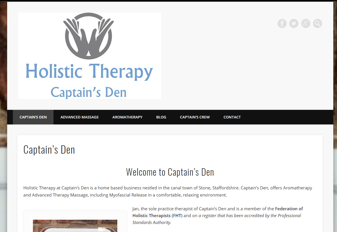 Captain's Den website - holistic therapy and wellbeing services